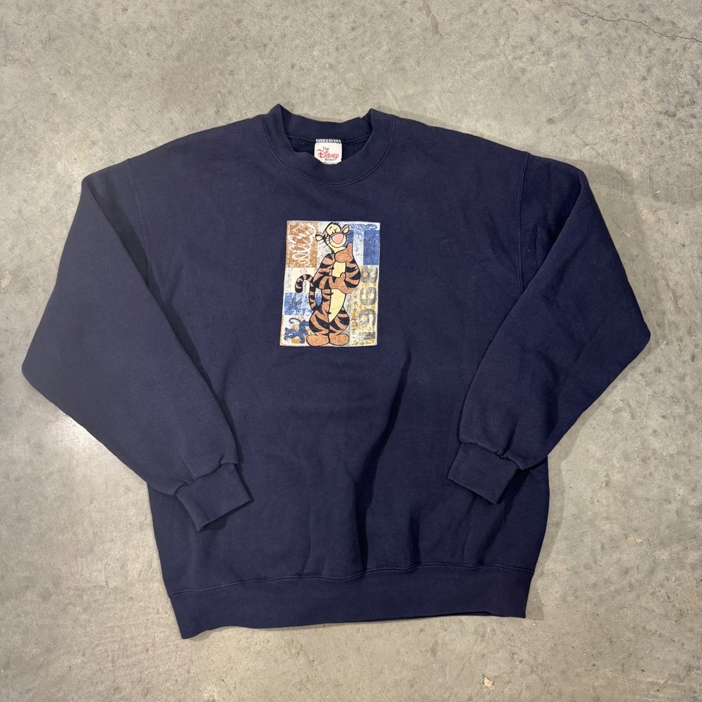 Vintage Disney Store Tigger Navy Blue Graphic Sweatshirt Made in USA Large